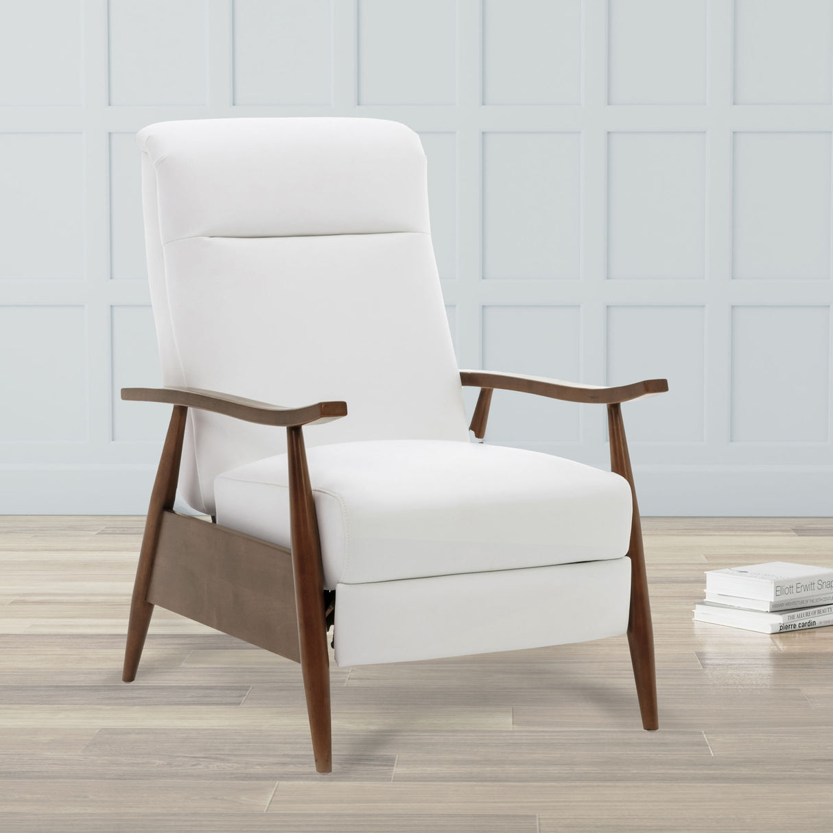Solaris - Wood Arm Push Back Recliner Comfortable Chair With Accents - White