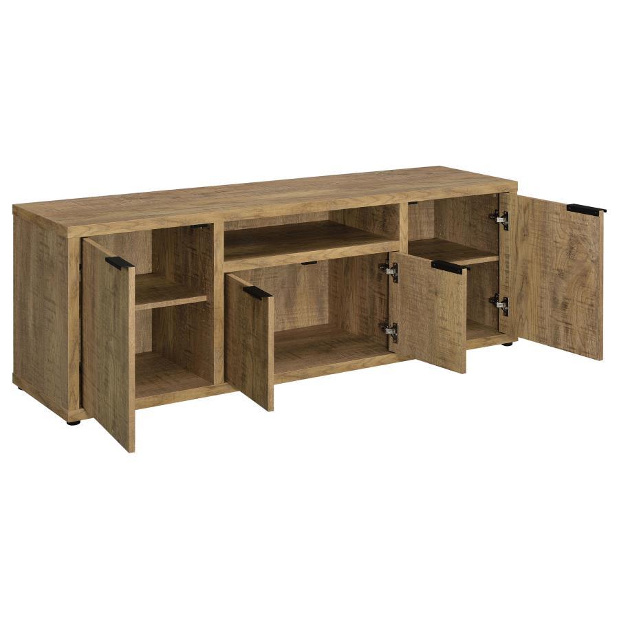 Tabby 4-Door Engineered Wood TV Stand in Mango – Farmhouse Style, Ample Storage, Center Shelf for Media Components, Gaming, and Electronics