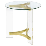 Janessa - Round Glass Top Acrylic Leg End Table - Matte Brass