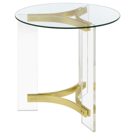 Janessa - Round Glass Top Acrylic Leg End Table - Matte Brass