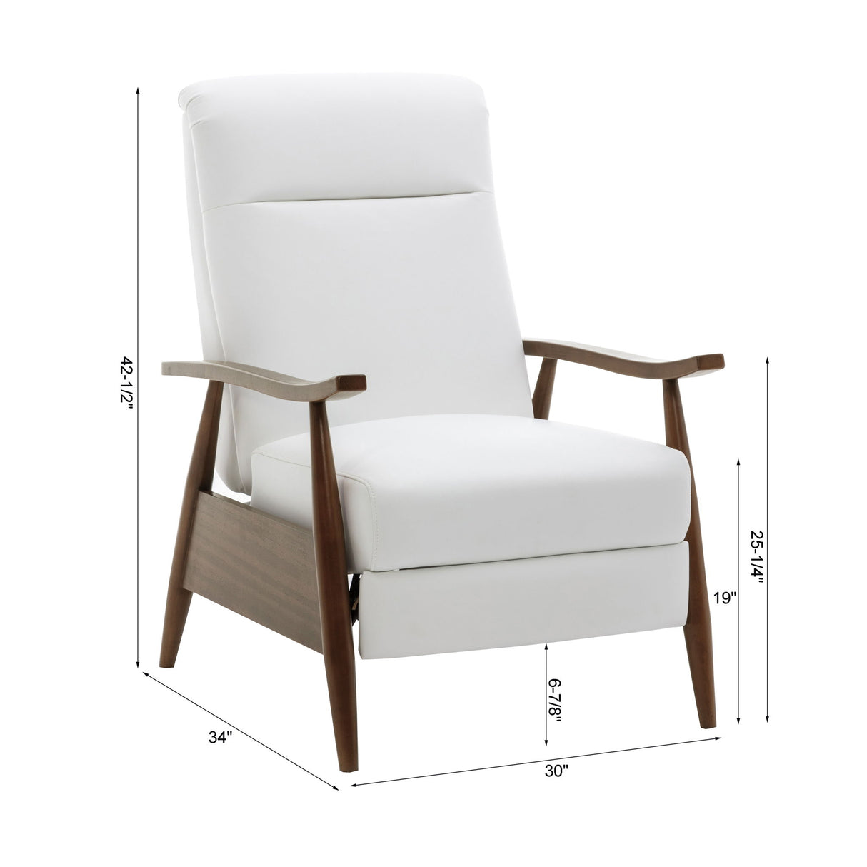 Solaris - Wood Arm Push Back Recliner Comfortable Chair With Accents - White
