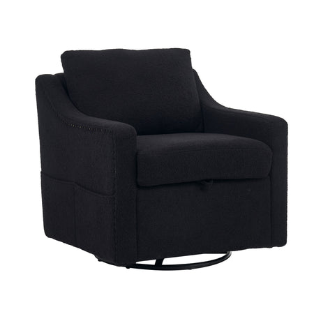 Linen Fabric 360° Swivel Accent Chair With Upholstered Back Pillow And Rivet Armrest
