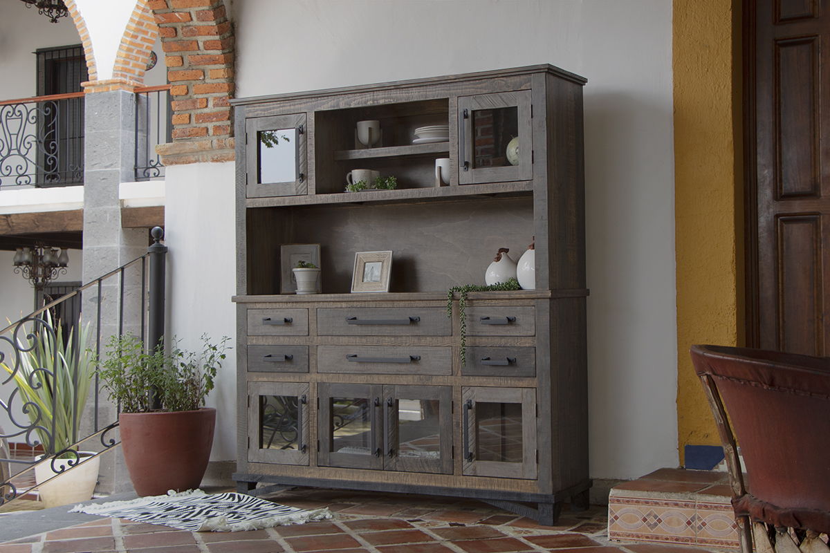 Loft Brown - Buffet And Hutch With 6 Drawers / 6 Doors - Two Tone Gray / Brown