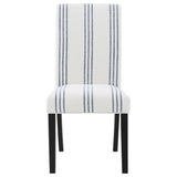 Herran Upholstered Dining Side Chair Set of 2 – Beige Linen-Like Fabric with Subtle Blue Stripes and Asian Hardwood Frame for Modern Farmhouse & Transitional Dining