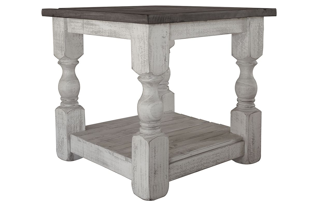 Stone - End Table - Antiqued Ivory / Weathered Gray