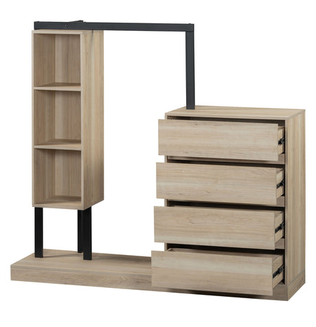 Wardrobe With 4 Drawers And 3 Shelves - Natural