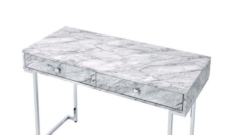 Tigress - Writing Desk - White Printed Faux Marble & Chrome Finish