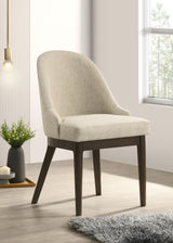 Reseda Upholstered Dining Side Chairs Set of 2 – Beige Fabric with Curved Backrest, Padded Seat, Ash Brown Hardwood Frame, Modern Dining Seating