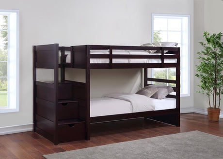 Elliott - Wood Twin Over Twin Stairway Bunk Bed - Cappuccino