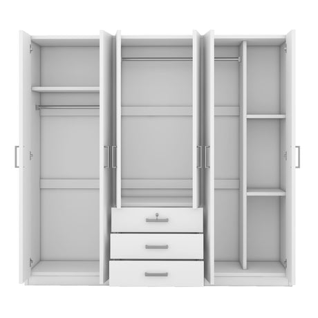 6 Doors Wardrobe Storage For Bedroom With Big Drawers - White