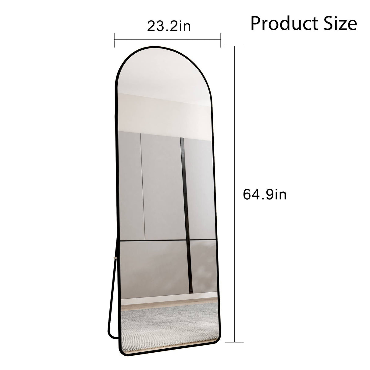 Modern Aluminum Alloy Metal Frame Arched Floor Mirror