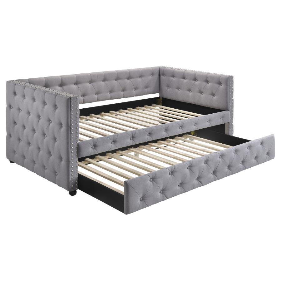 Mockern - Tufted Upholstered Daybed With Trundle - Gray