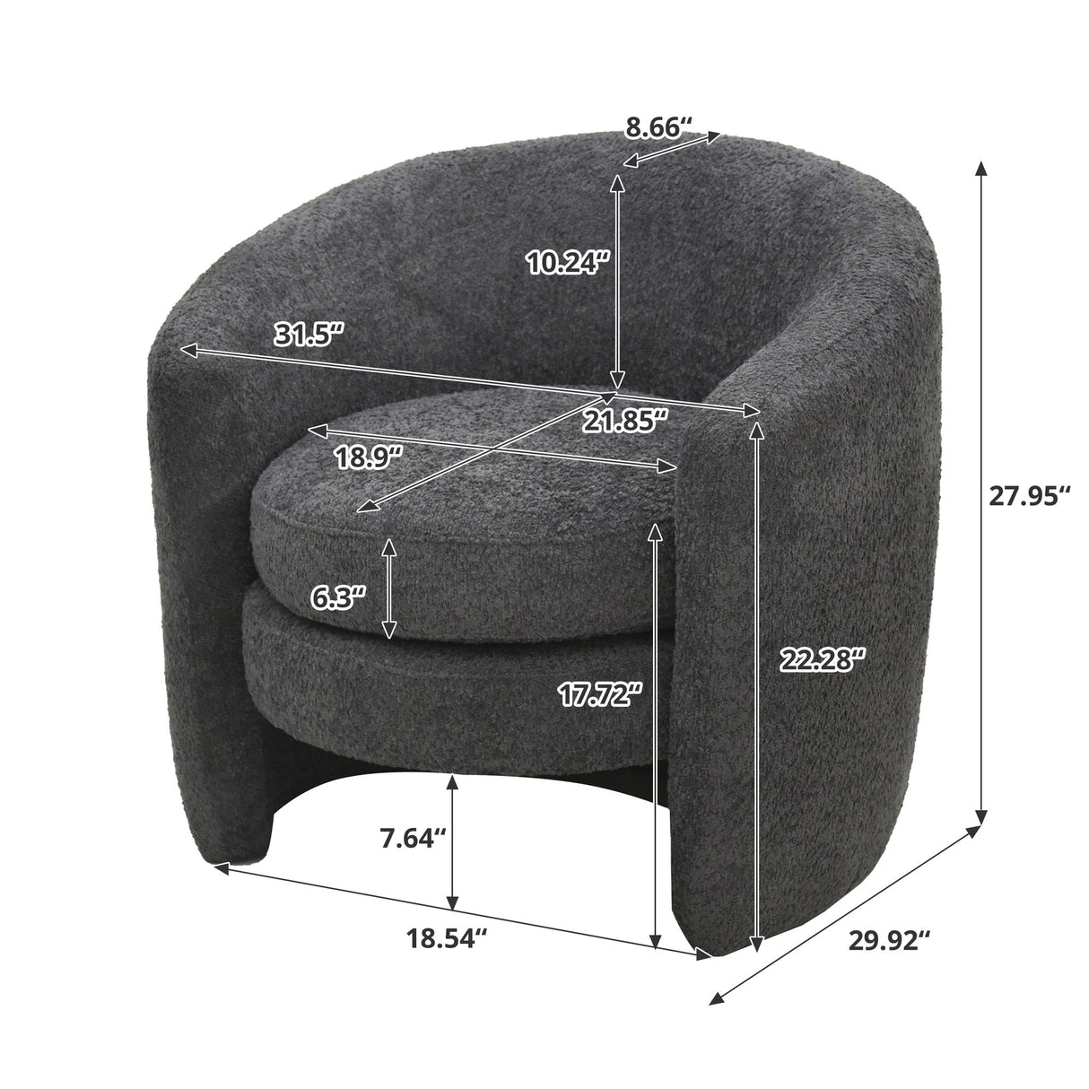 Affinity Modern Curved Back Upholstered Accent Chair With Soft Cozy Boucle Fabric - Dark Gray