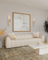 Winchester Boucle Upholstered Extra Long Sofa in Sand Pebble – Modern Oversized Couch with Plush Channel Tufting, Wide Arms & Accent Pillows