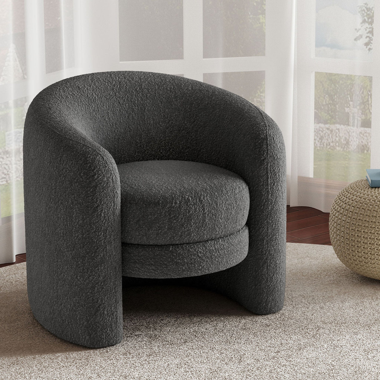 Affinity Modern Curved Back Upholstered Accent Chair With Soft Cozy Boucle Fabric - Dark Gray