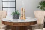 Ortega - Round Marble Top Solid Base Dining Table - White And Natural