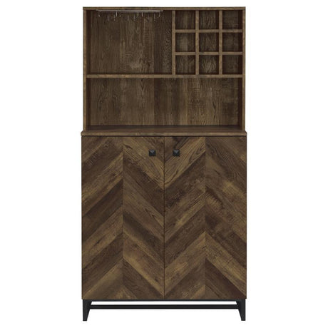 Mendoza - 2-Door Wine Cabinet - Rustic Oak Herringbone And Gunmetal