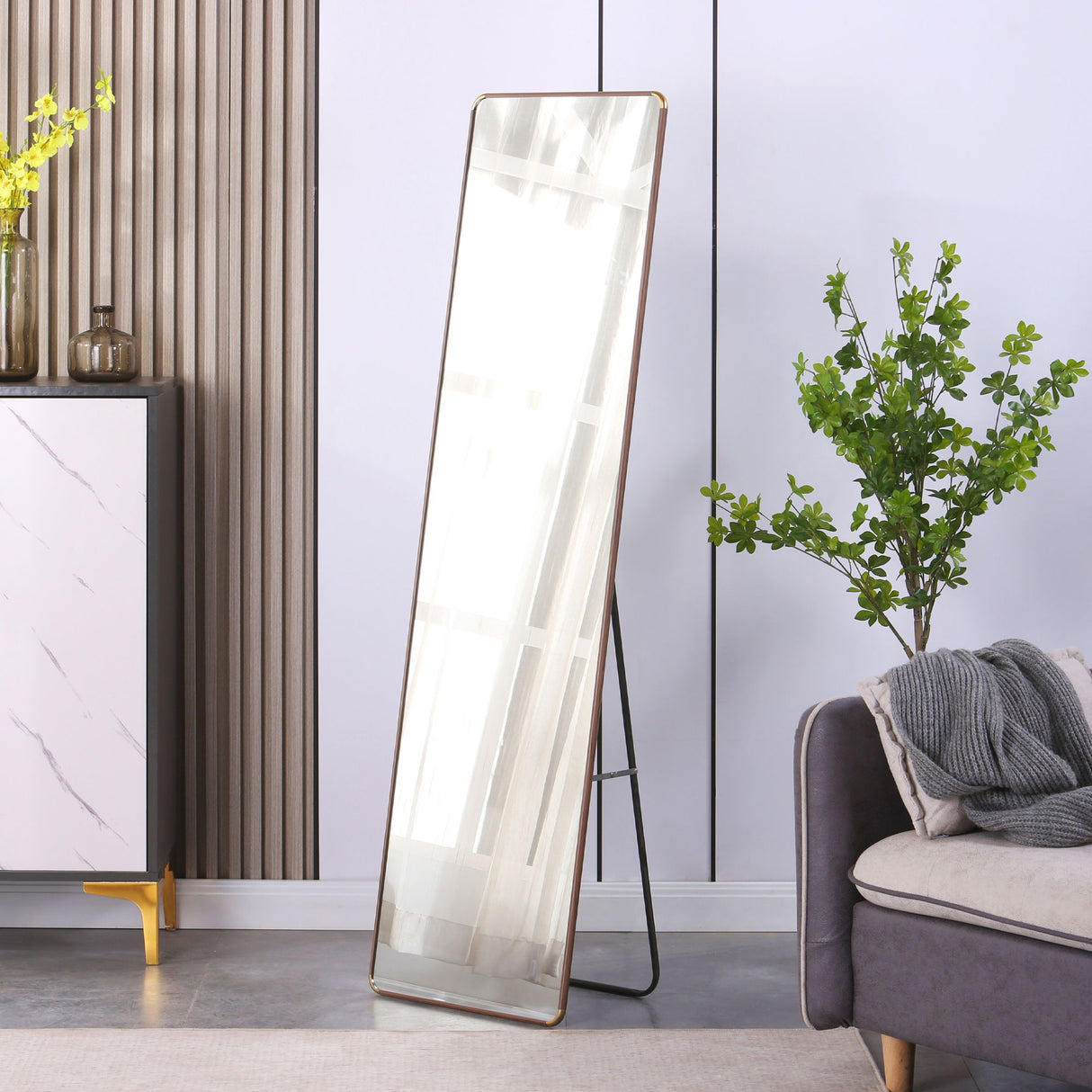 Elegant Flower Pear Color Full Length Mirror With Frame - Transparent