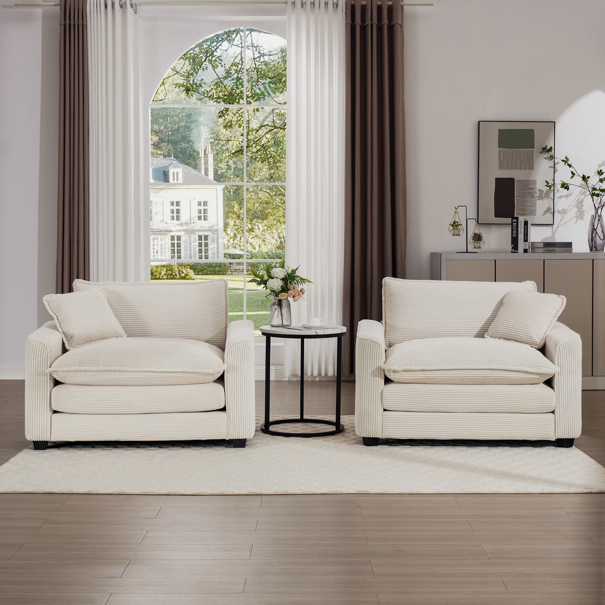 Modern Classic Corduroy Fabric Single Chair Deep Seat Sofa With Pillow