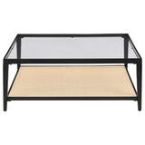 Amherst - Glass Top Metal with Cane Shelf Coffee Table - Black