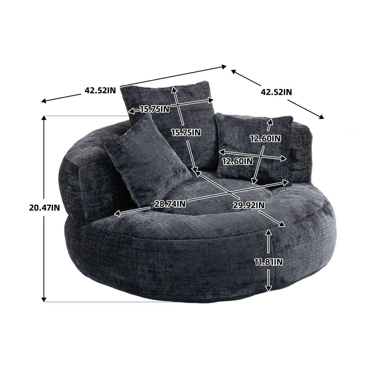 Lazy Sofa High Back Bean Bag Chair Couch With 3 Pillows