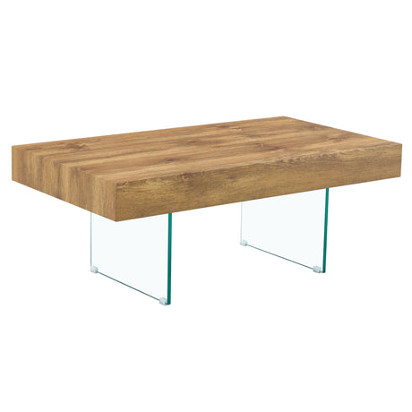 Natural Style Coffee Table With Glass Legs - Wood Grain Texture