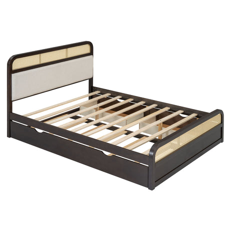 Queen Size Platform Bed With Trundle And 2 Drawers - Espresso