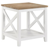 Hollis - Square Wood End Table With Shelf - Brown And White