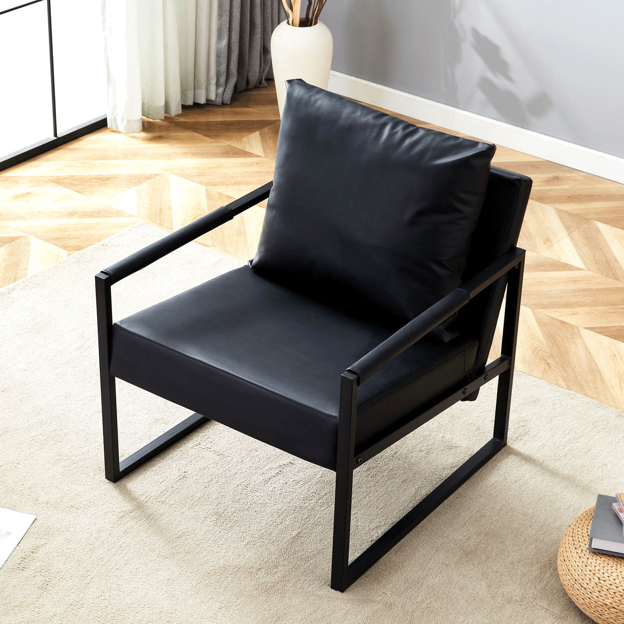 Classic Leather And Metal Frame Sofa, Ergonomically Designed, A Perfect Blend Of Modern And Industrial Styles