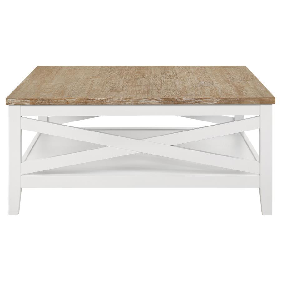 Hollis - Square Wood Coffee Table With Shelf - Brown And White