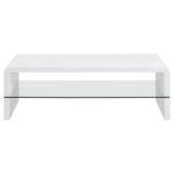 Airell - Rectangular Coffee Table With Glass Shelf - White High Gloss