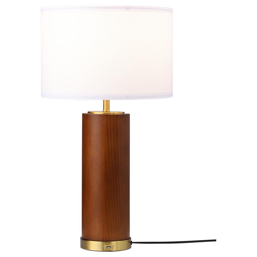 Aziel - Drum Shade Bedside Table Lamp - Cappuccino And Gold