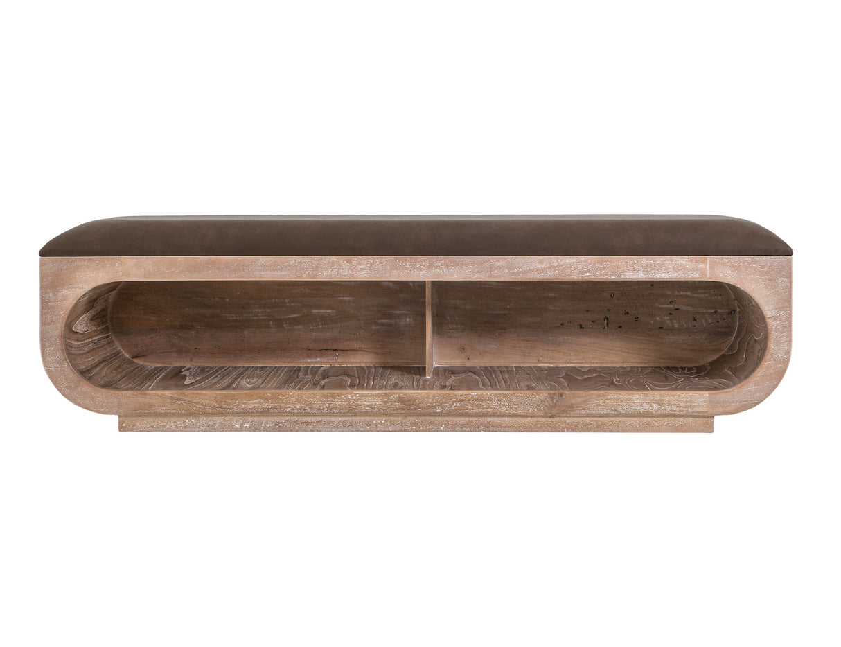 White Balam - Wooden Bench With Cushioned Seat - Ivory White