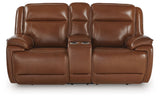 Healy Pier - Chocolate - Power Reclining Loveseat With Console / Adj Headrest