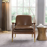 Mid - Century Accent Chair With Cushioned Seat, Brass Tipped Legs