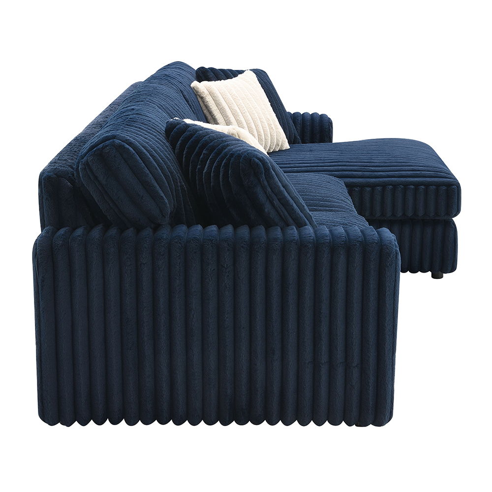 Breton - Sectional Sofa With 4 Pillows - Blue Corduroy