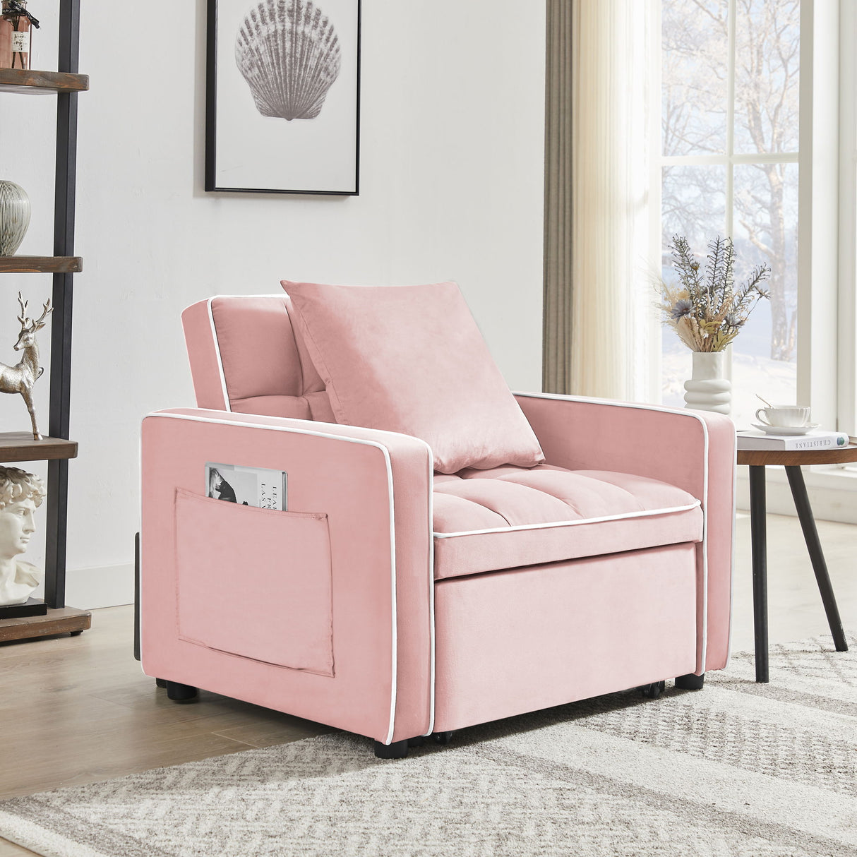 Modern Velvet 3 In 1 Sofa Bed Chair, Adjustable Recliner