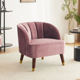 Elegant Upholstered Barrel Accent Chair With Wooden Legs