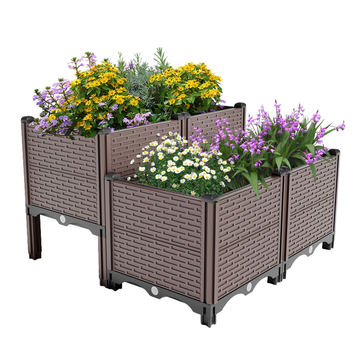 Raised Garden Beds Outdoor, Planter Boxes Outdoor For Vegetables, Flowers, Herbs, Garden Box With Drain Outlet, Heat And Frost Resistant Planters - Black / Brown