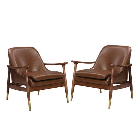 Mid - Century Accent Chair With Cushioned Seat, Brass Tipped Legs