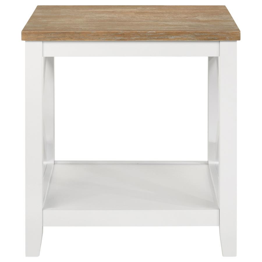 Hollis - Square Wood End Table With Shelf - Brown And White
