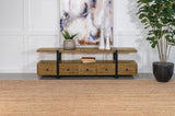 Otto 5-Drawer Mango Wood TV Stand Media Console in Brown with Gunmetal Legs, Floating Shelf, Contemporary Storage for TVs up to 75", Modern Living Room