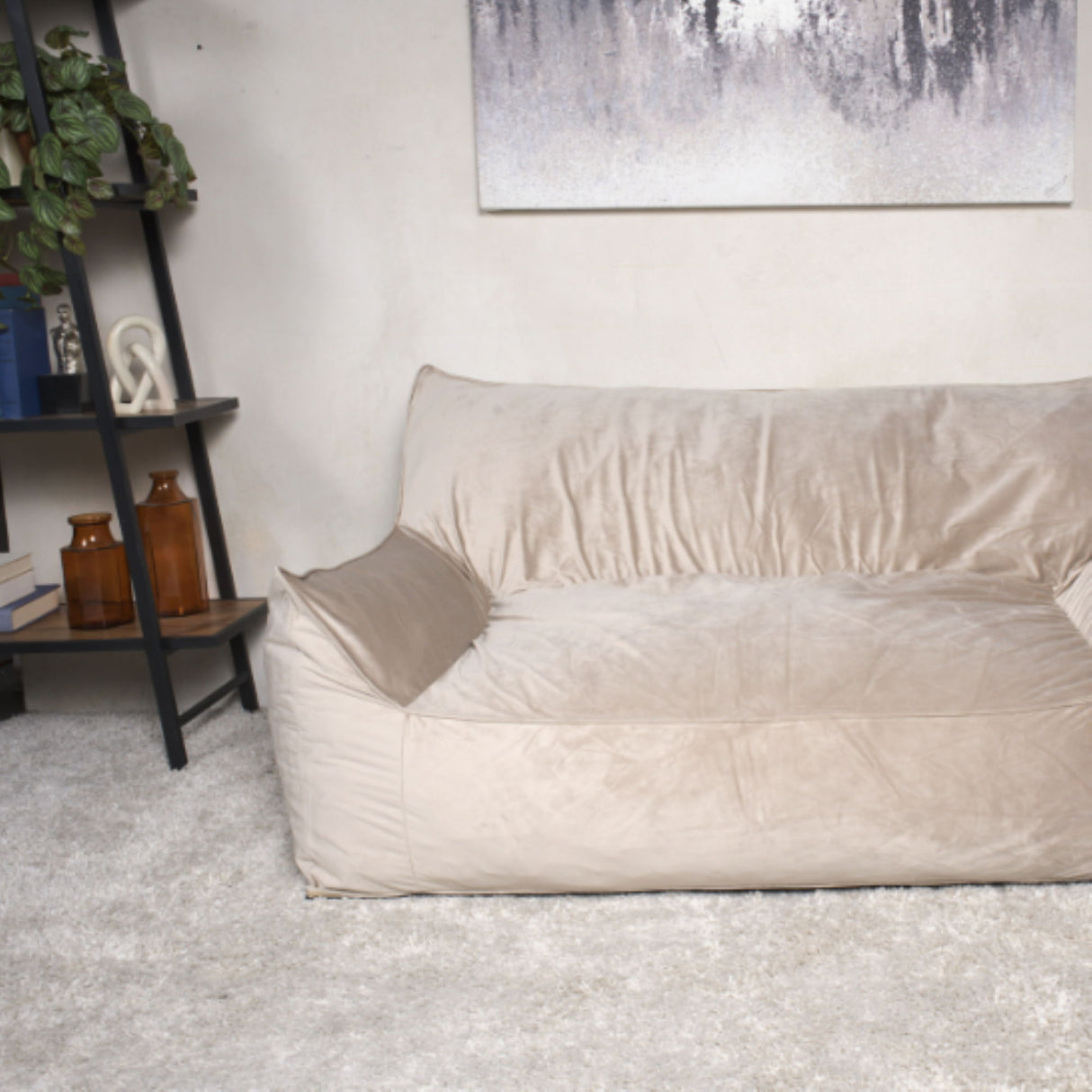 Fila - Velveteen Oversized Seater Bean Bag Chair With Armrests