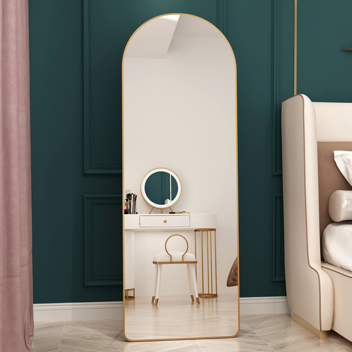 Modern Aluminum Alloy Metal Frame Arched Floor Mirror