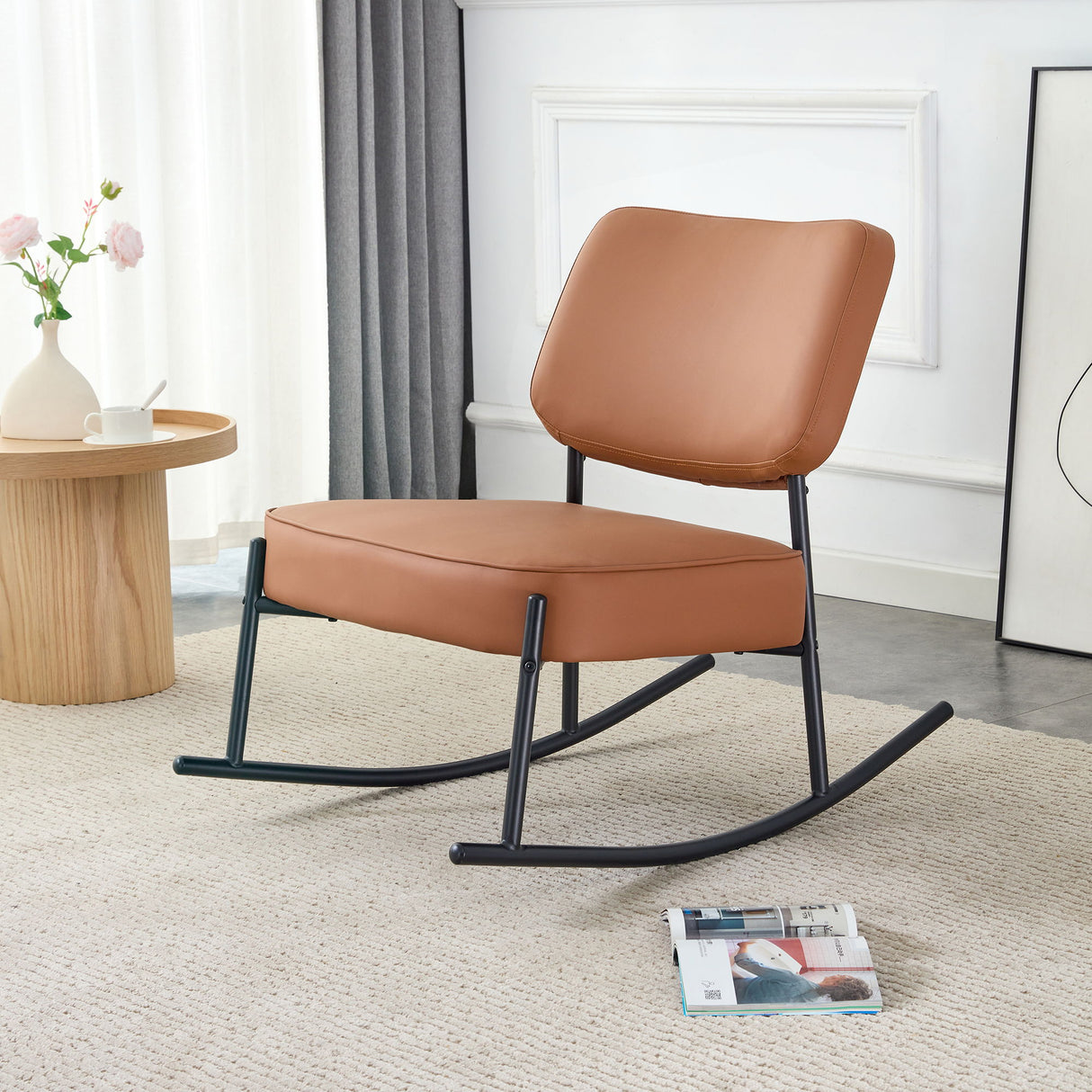 Rocking Chair With Backrest And Metal Legs For Living Room