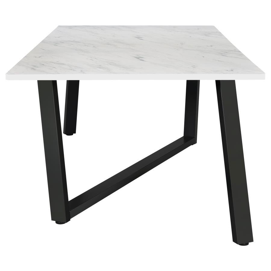 Mayer - Rectangular Dining Table Faux Marble - White And Gunmetal