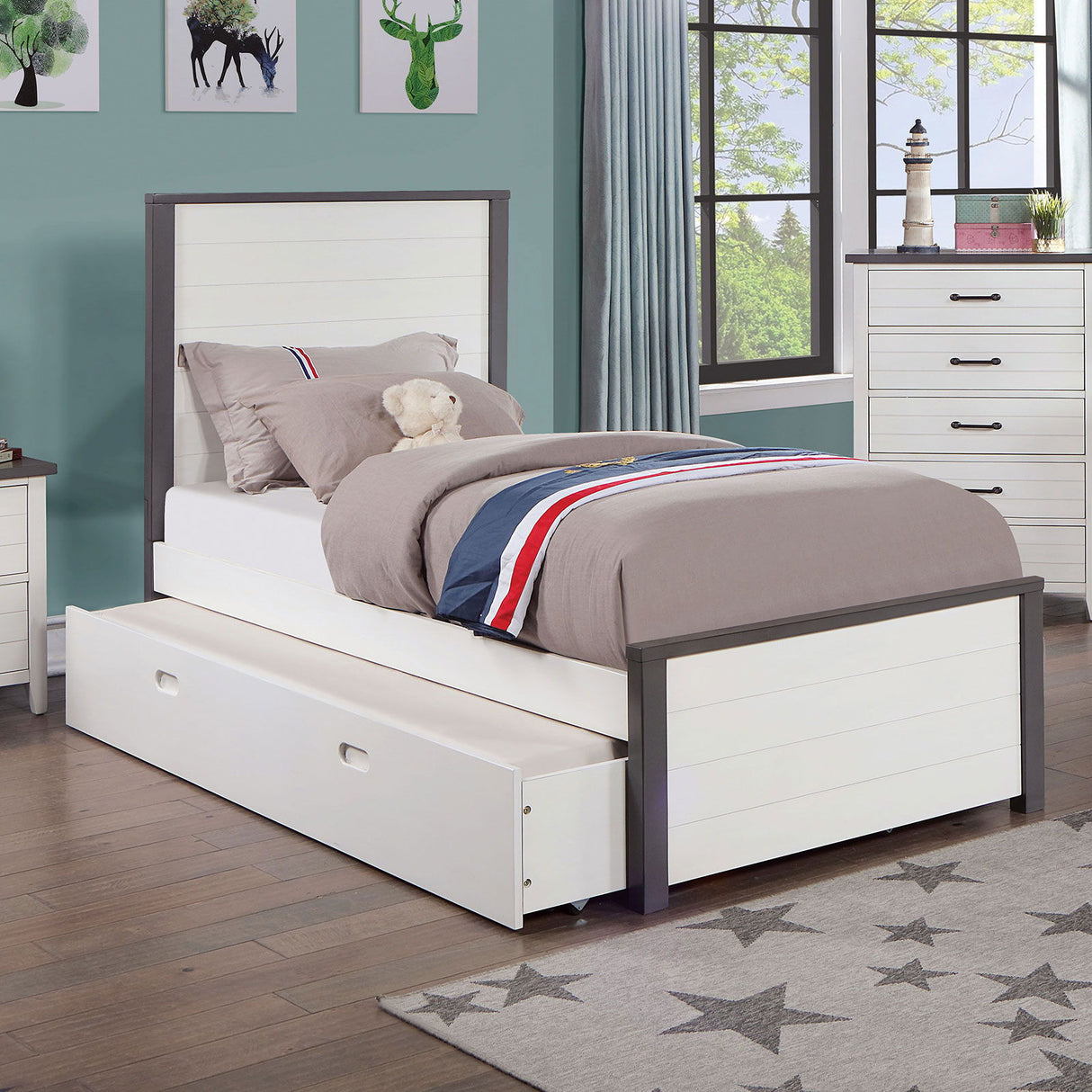 Priam - Twin Bed - White / Gray