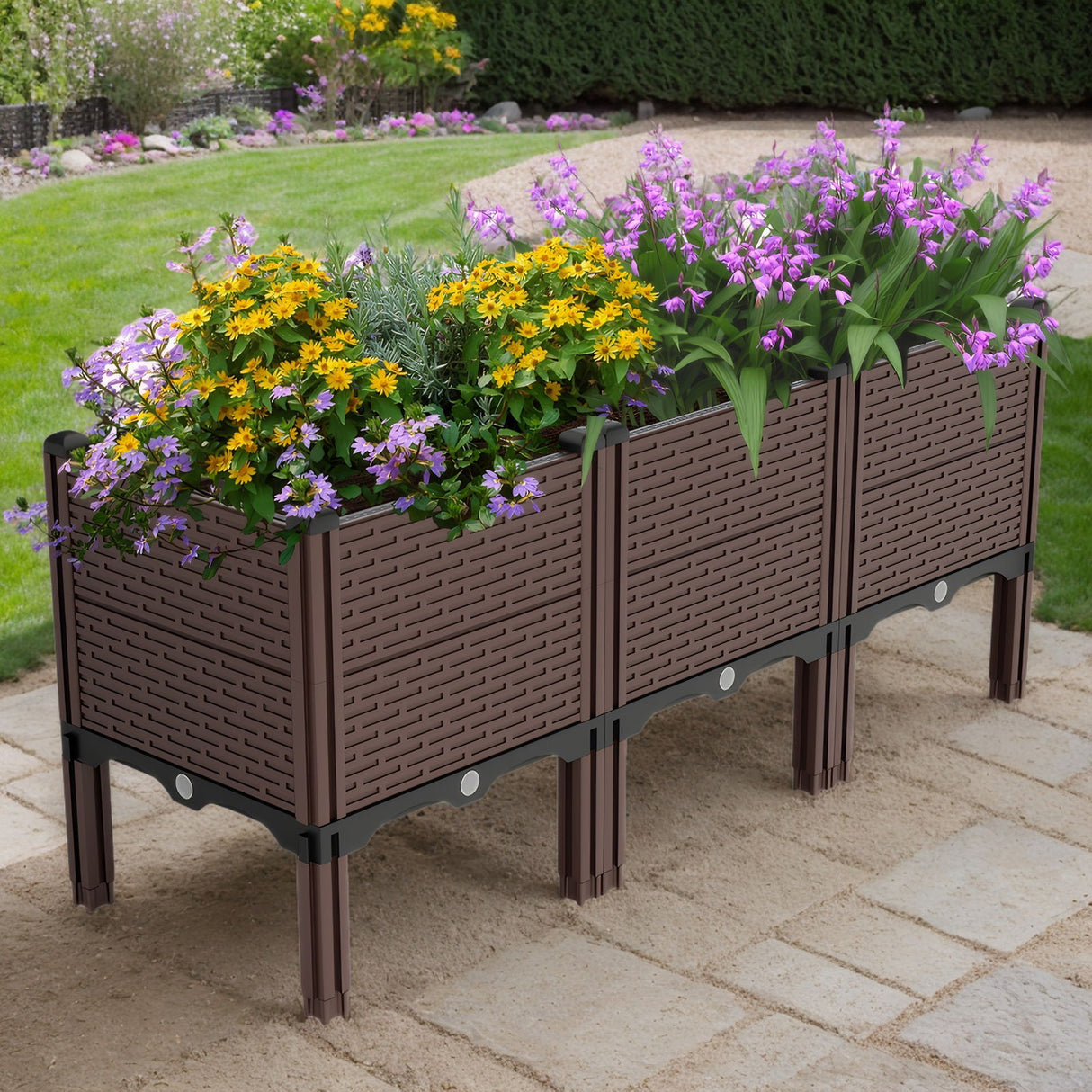 Raised Garden Beds Outdoor, Polypropylene Planter Boxes Outdoor For Vegetables, Flowers, Herbs, Garden Box With Drain Outlet, Heat And Frost Resistant Planters - Black / Brown