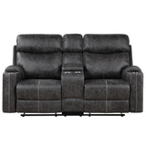 Hirah - Motion Loveseat With Console & USB Port - Dark Gray Polish Microfiber