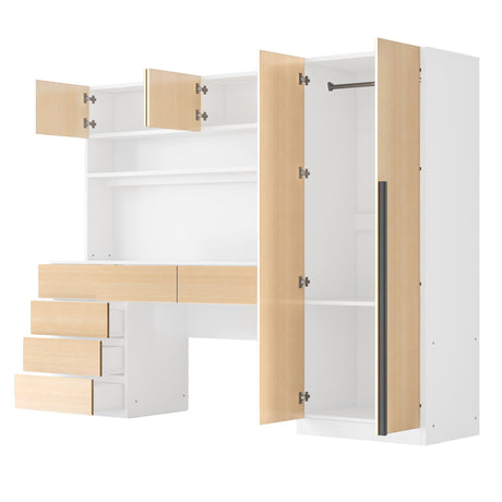 2 Door Storage Desk Wardrobe For Bedroom With Shelves And Drawers - Natural